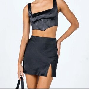 Black Satin Mini Skirt